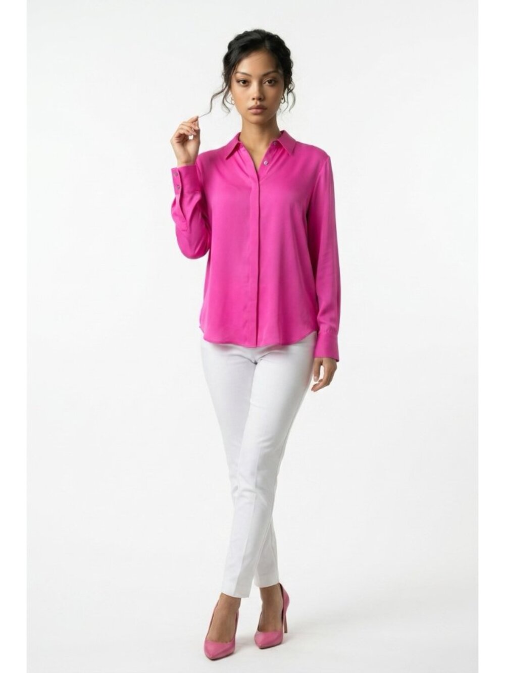 NWT Theory Sunaya Pink Silk Blouse Size S Elegant Workwear Draped Top Designer